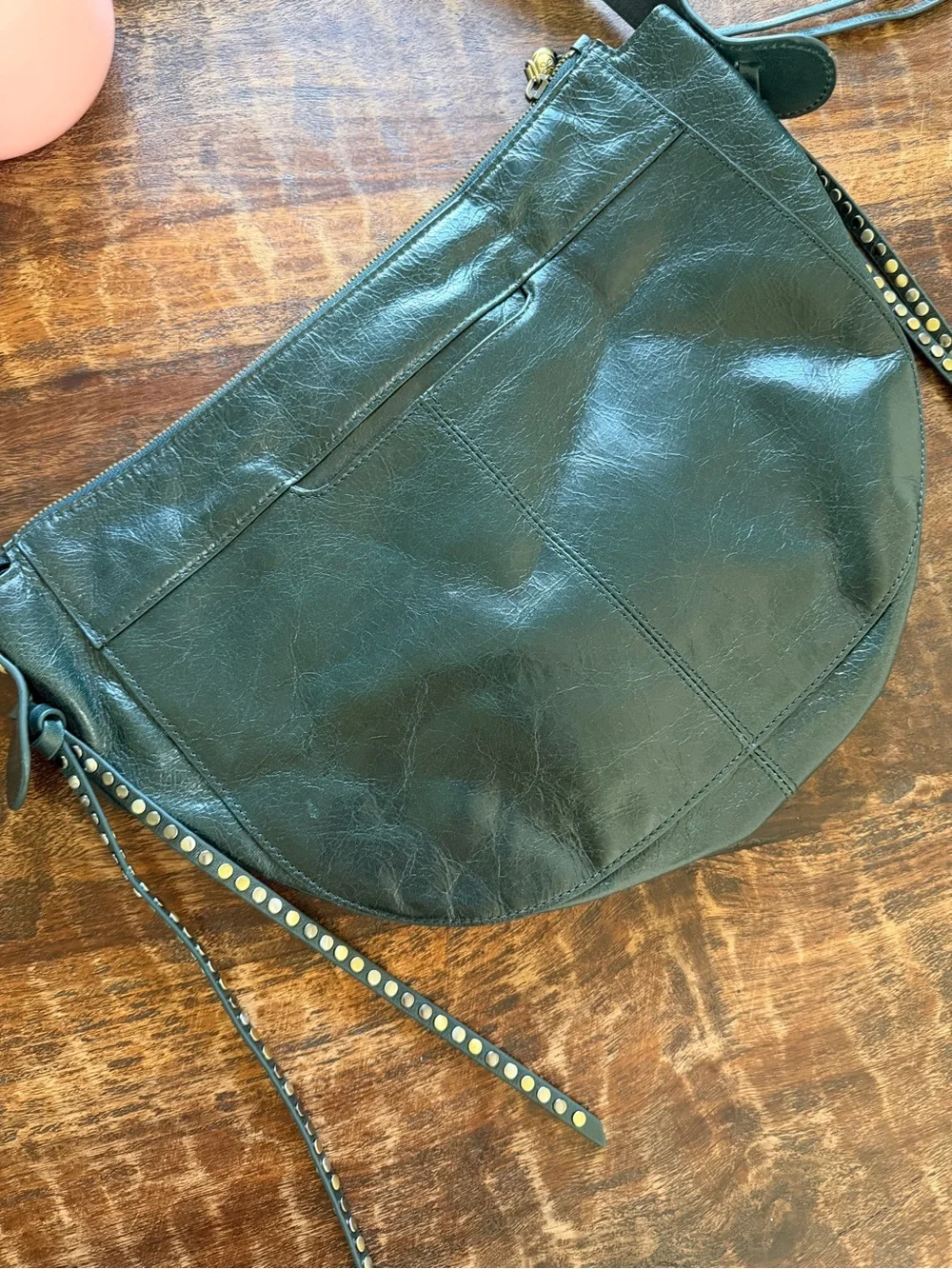 Hobo Dark Green Crinkle Leather Shoulder Bag